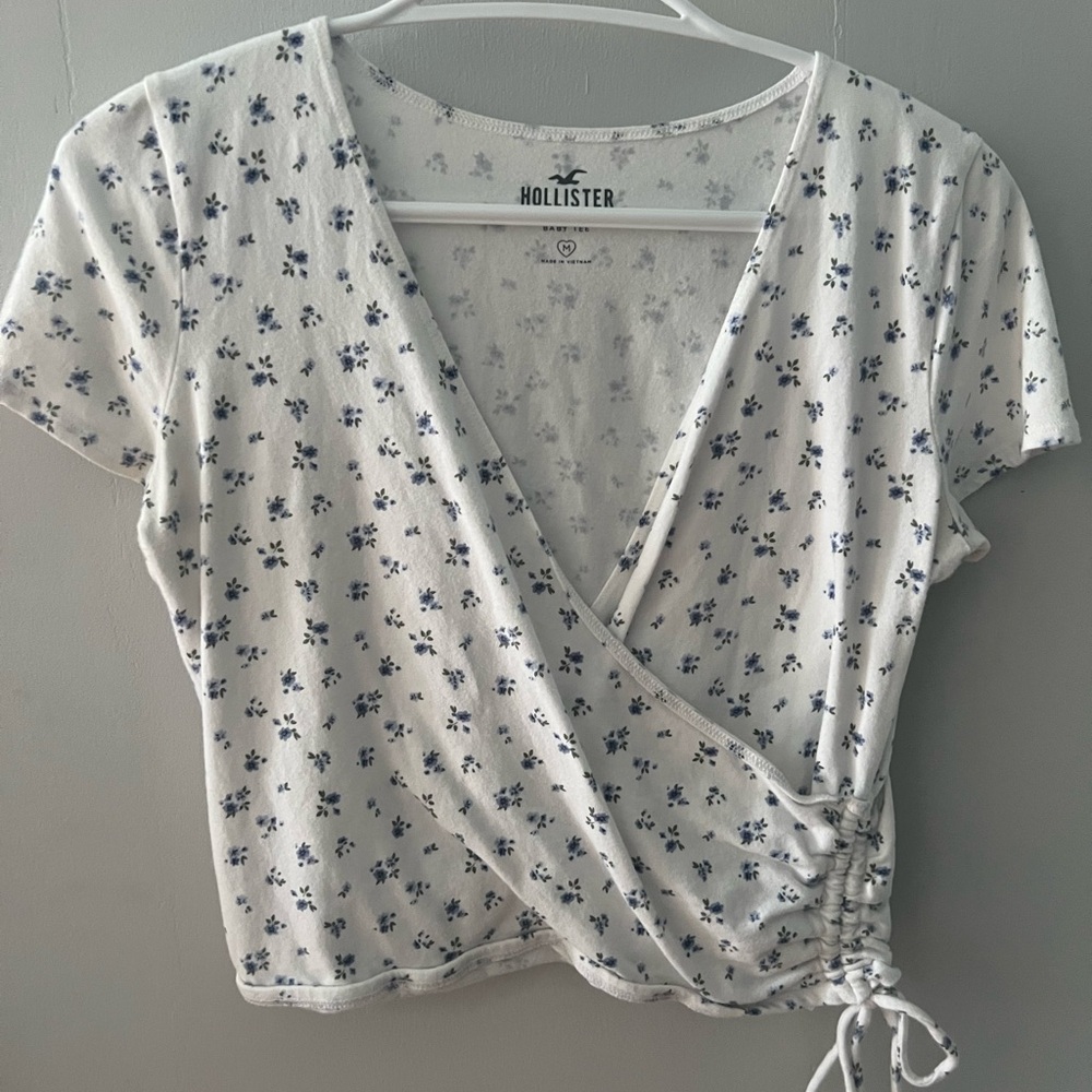 Hollister White Floral Wrap Top